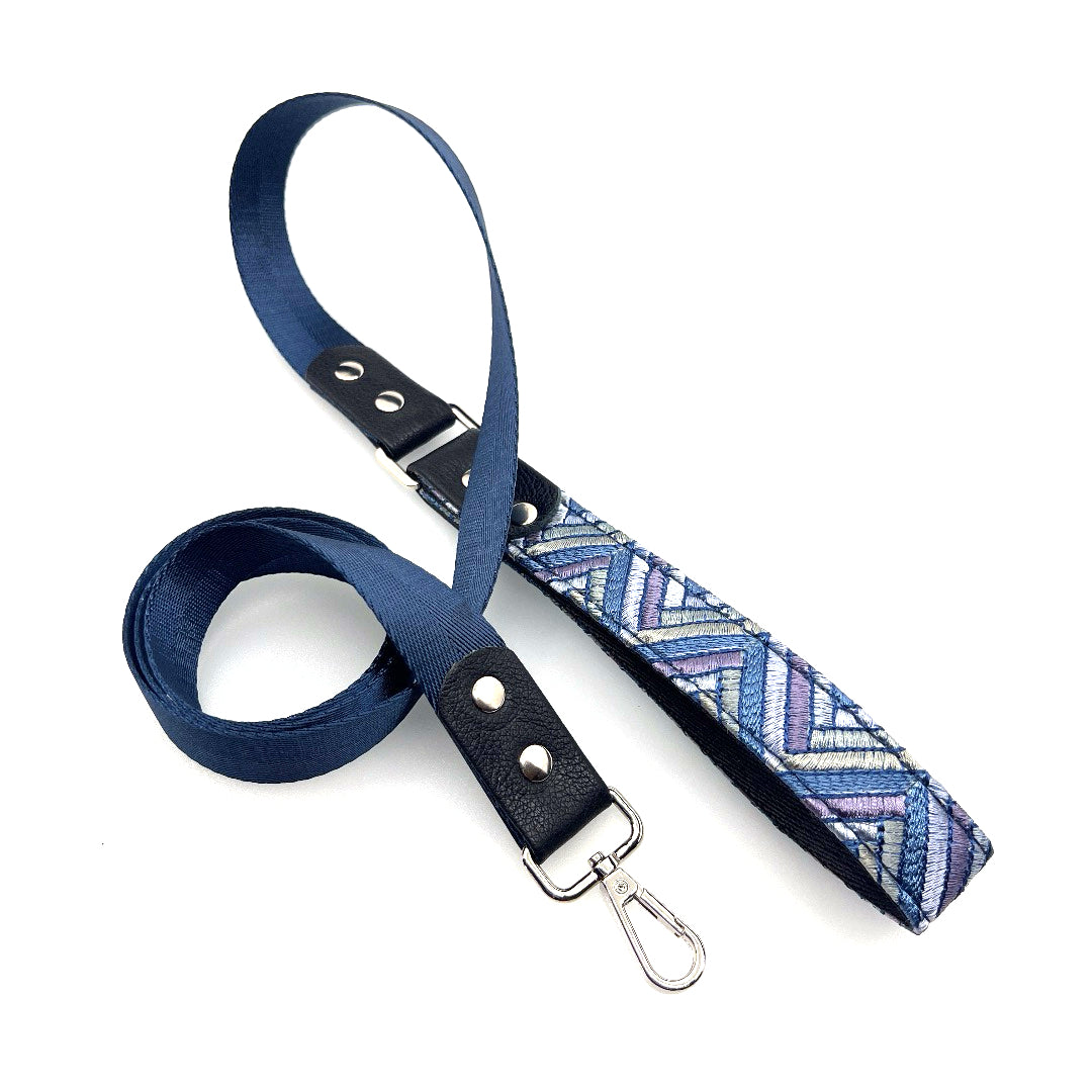 Cubic Leather & Nylon Leash - Sapphire