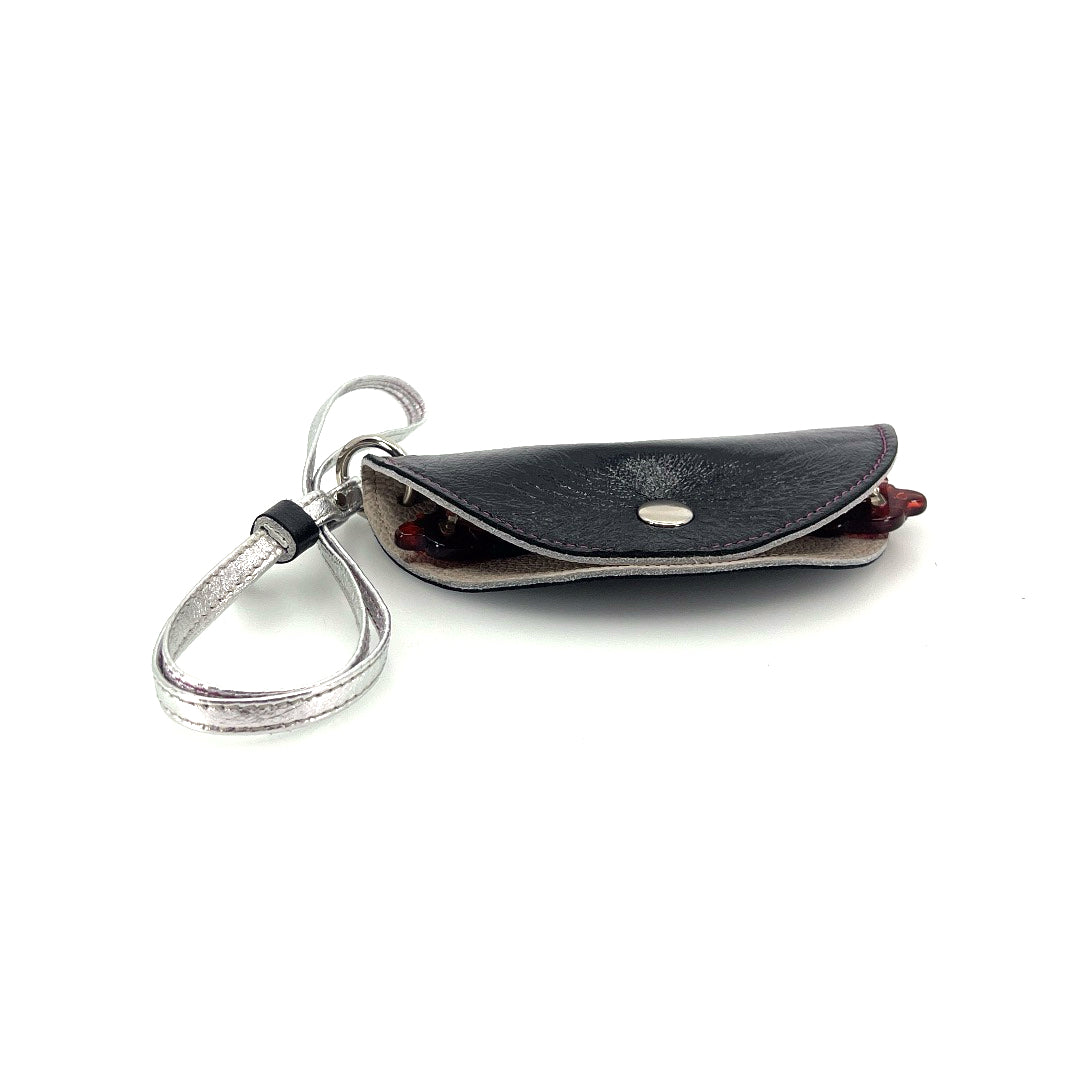 Half-Moon Eyeglass Case - Metallic Black, Tan