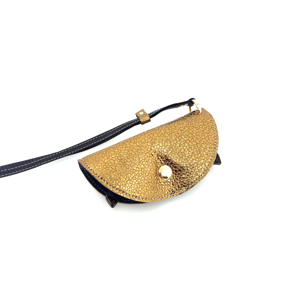 Half-moon leather eyeglass case in Bronze Pebbles & Black by Lisa Rose by Design