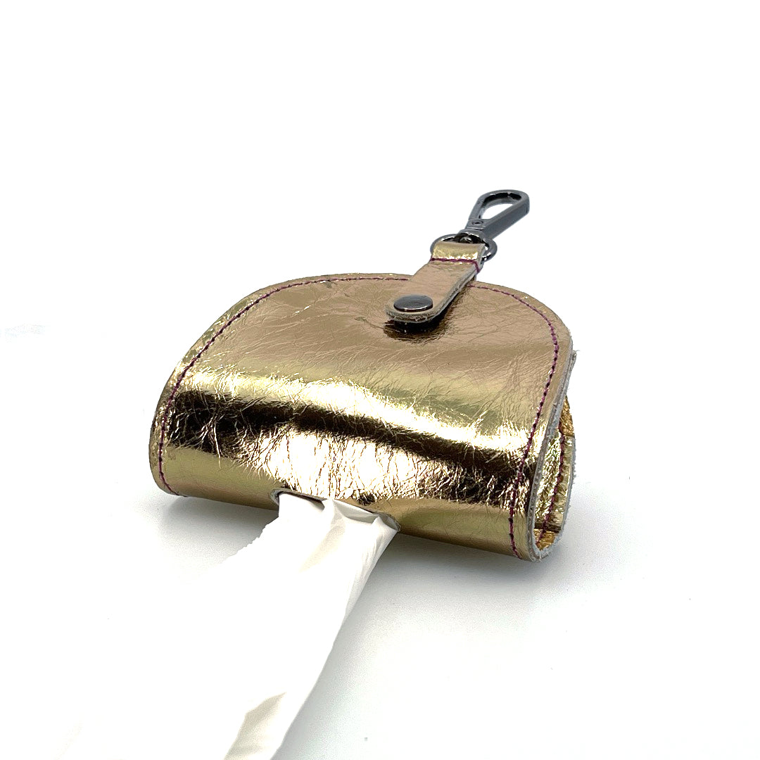 Gold Mirror Poo Taco Leather Waste Bag Holder by Lisa Rose by Design
