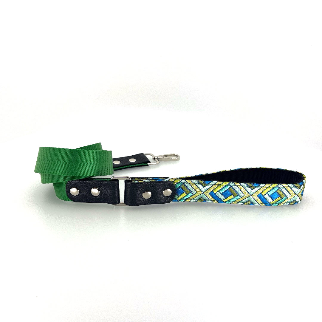 Cubic Leather & Nylon Leash - Emerald
