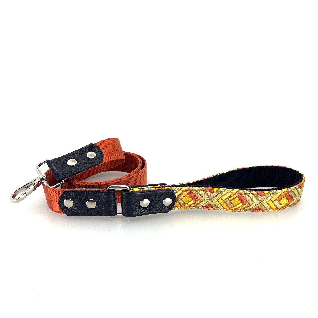 Cubic Leather & Nylon Leash - Tangerine