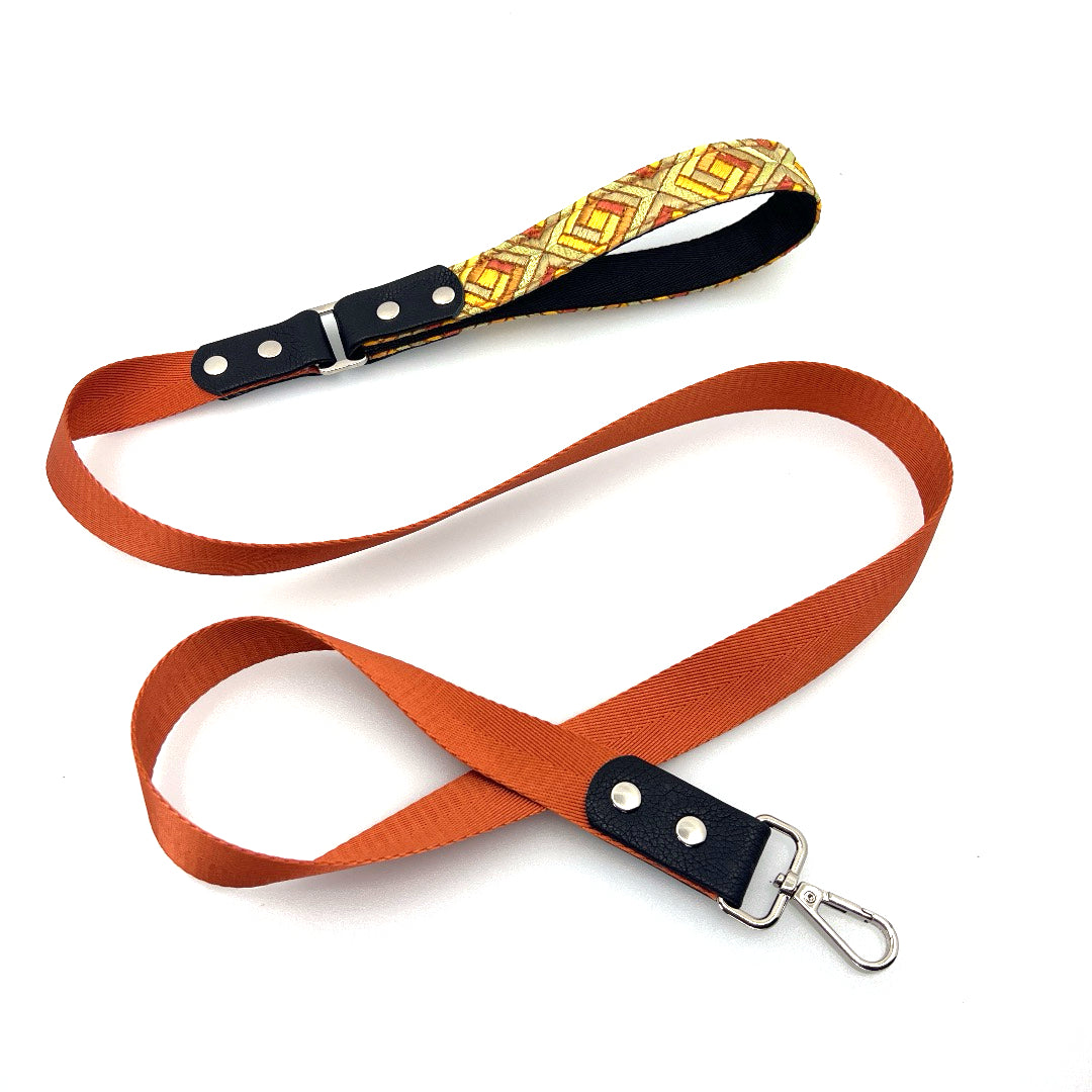 Cubic Leather & Nylon Leash - Tangerine