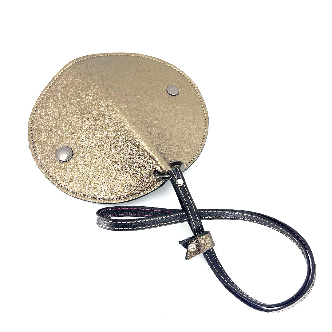 Half-moon leather eyeglass case in Pewter & Black by Lisa Rose by Design