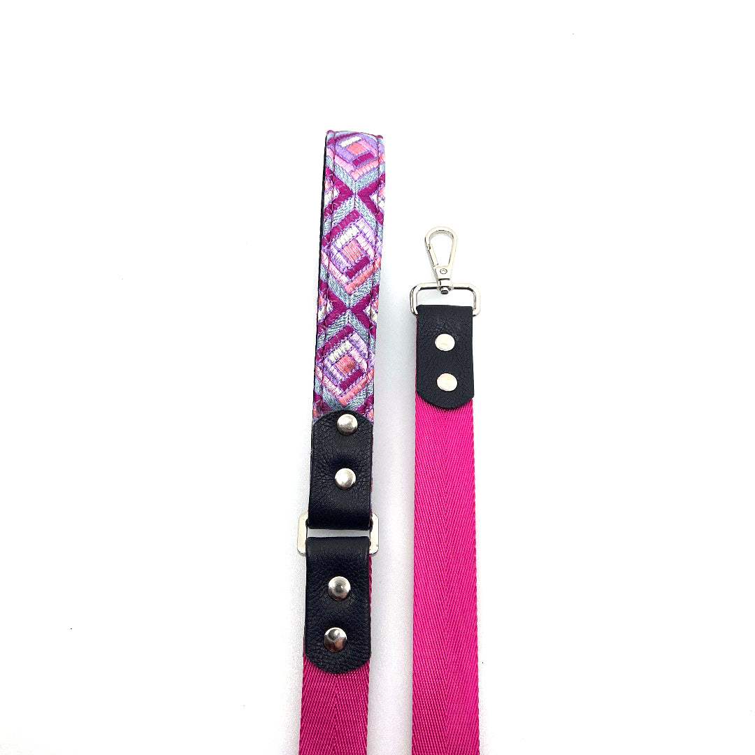 Fushia Cubic Leather & Nylon Leash by Lisa Rose by Design