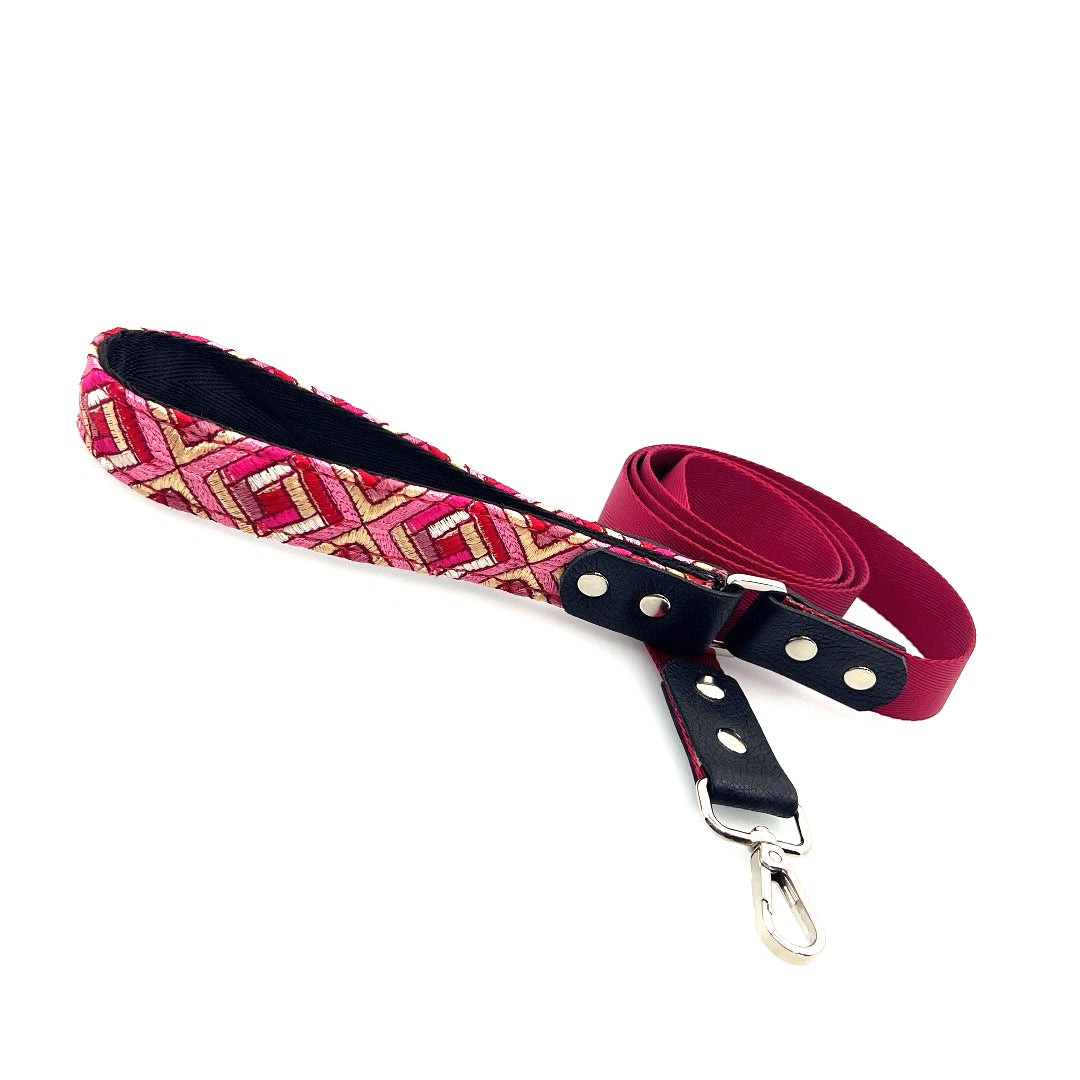 Cubic Leather & Nylon Leash - Ruby