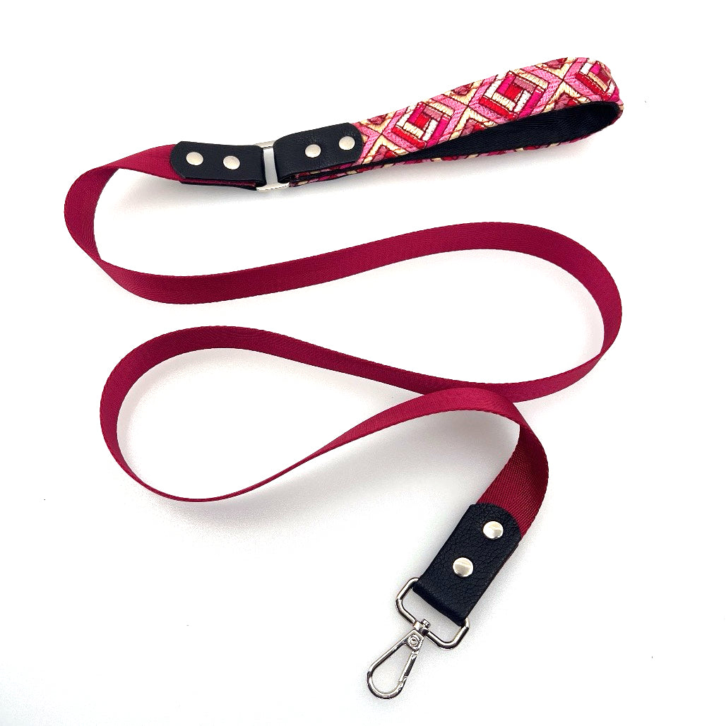 Cubic Leather & Nylon Leash - Ruby
