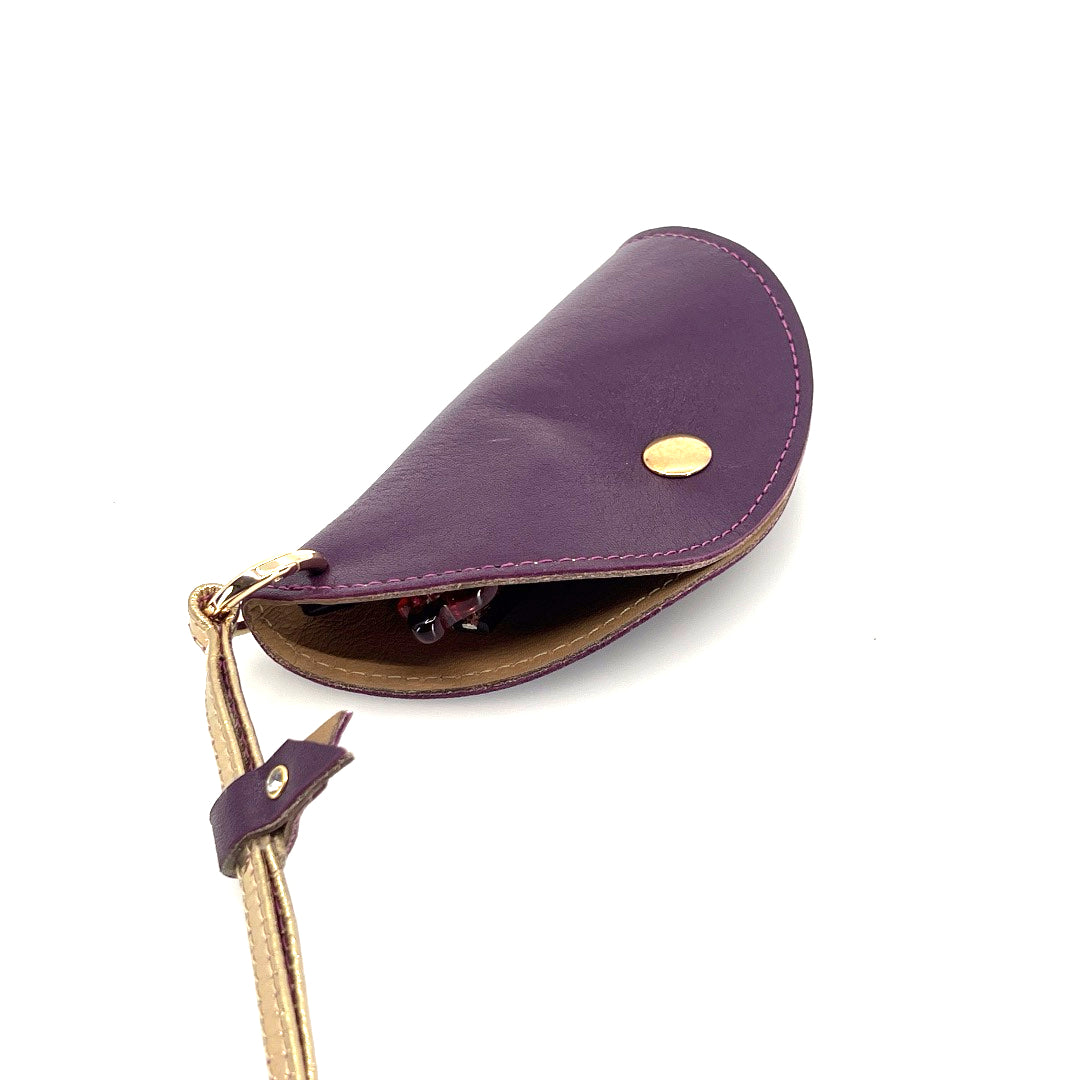 Half-Moon Eyeglass Case - Eggplant, Tan