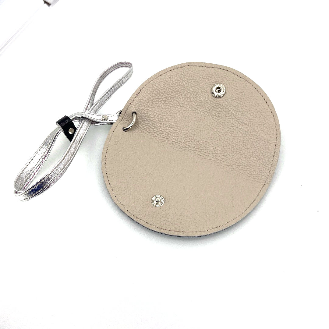 Half-moon leather eyeglass case in Metallic Black & Tan by Lisa Rose by Design