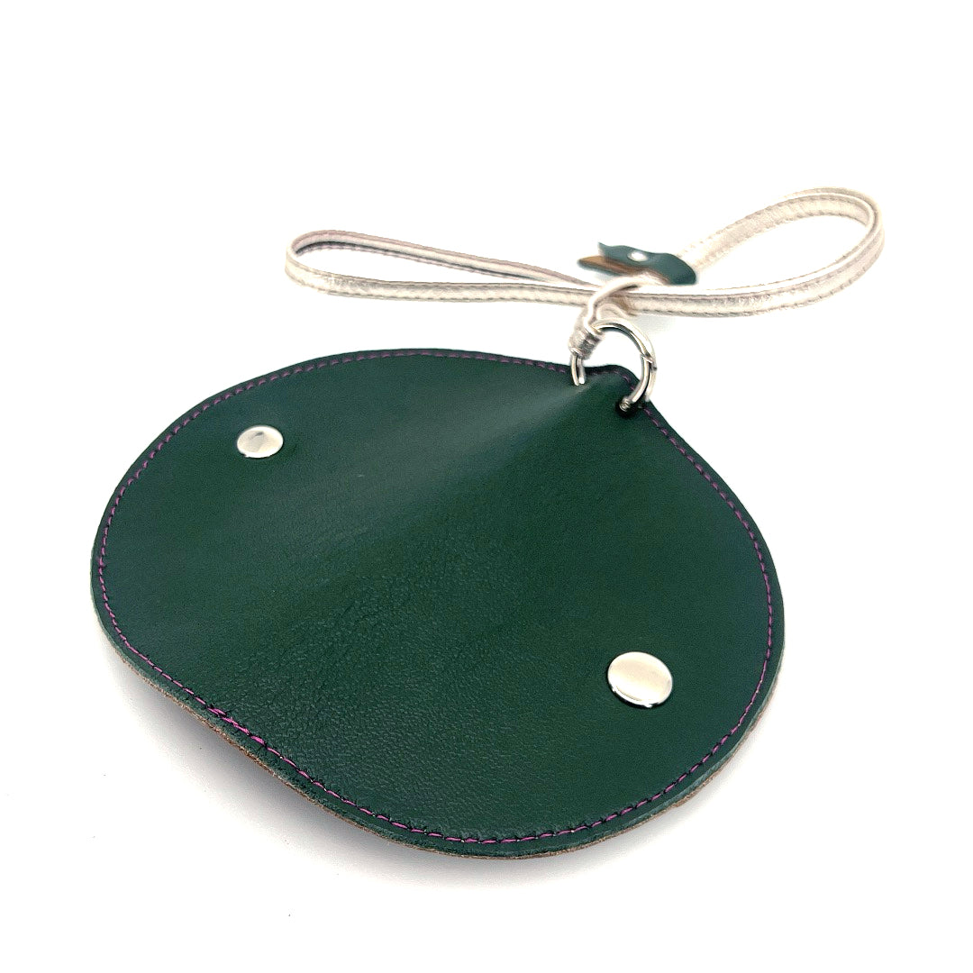 Half-moon leather eyeglass case in Forrest Green & Tan by Lisa Rose by Design