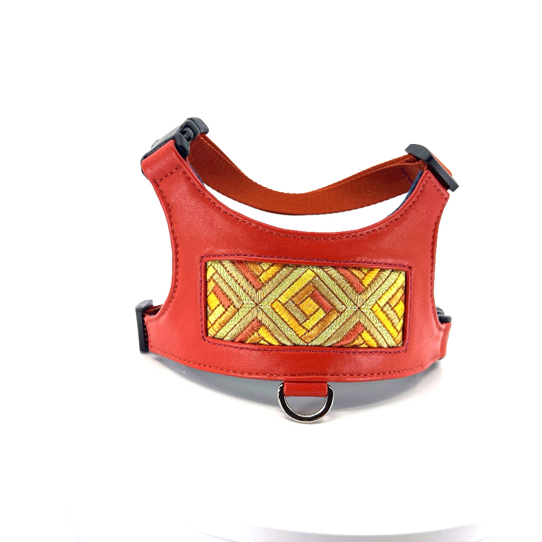 Cubic Leather Vest Harness - Tangerine