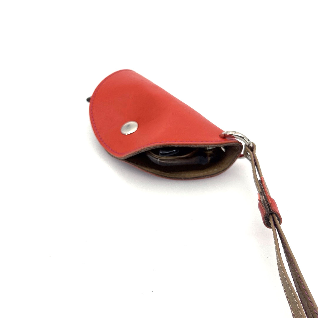Half-moon leather eyeglass case in Tangerine & Tan by Lisa Rose by Design