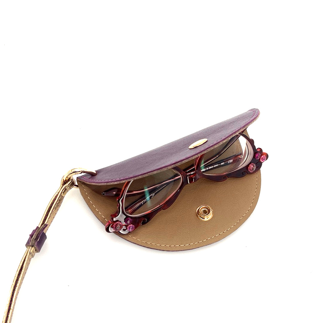 Half-Moon Eyeglass Case - Eggplant, Tan