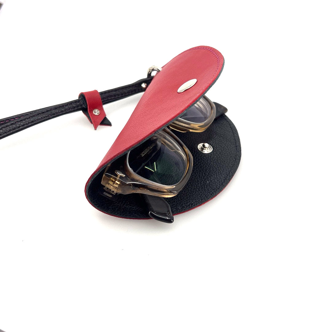 Half-Moon Eyeglass Case- Ruby, Black
