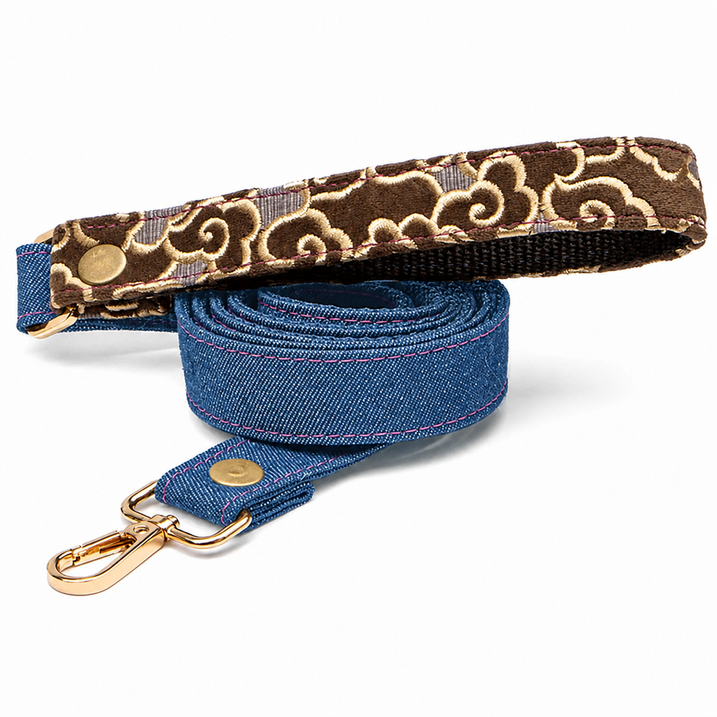 Brown Velvet on Tweed Cumulus Denim Leash by Lisa Rose by Design