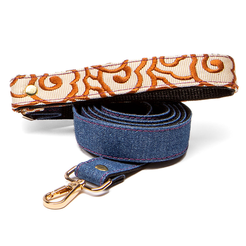 Rust on Ivory Cumulus Denim Leash by Lisa Rose by Design
