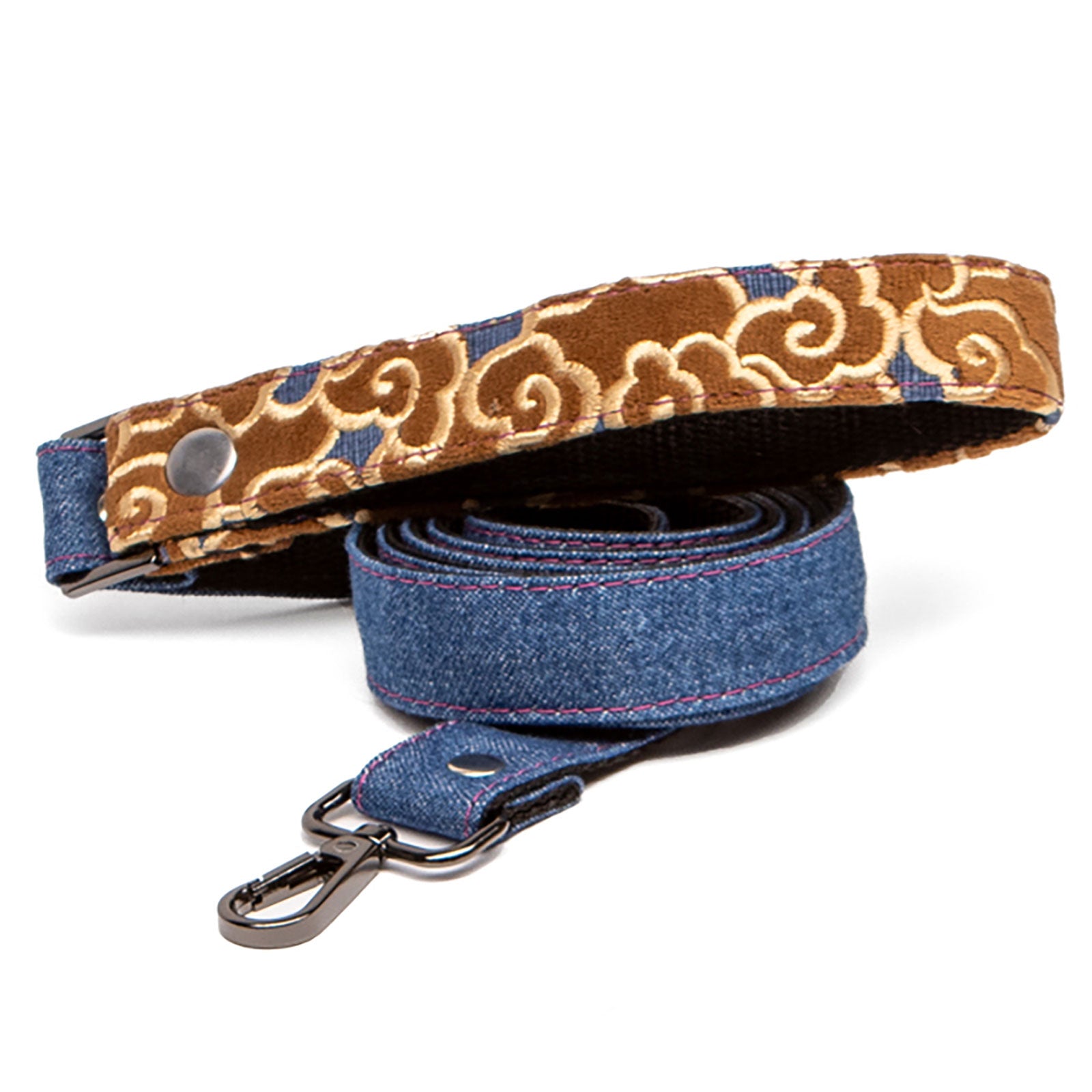 Cumulus Denim Leash - Brown Velvet, Gold & Blue
