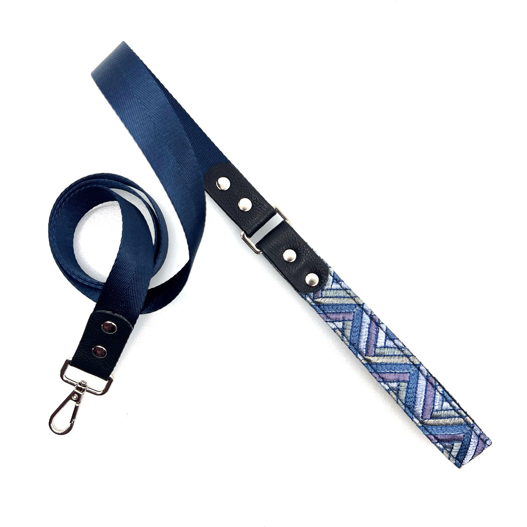 Cubic Leather & Nylon Leash - Sapphire