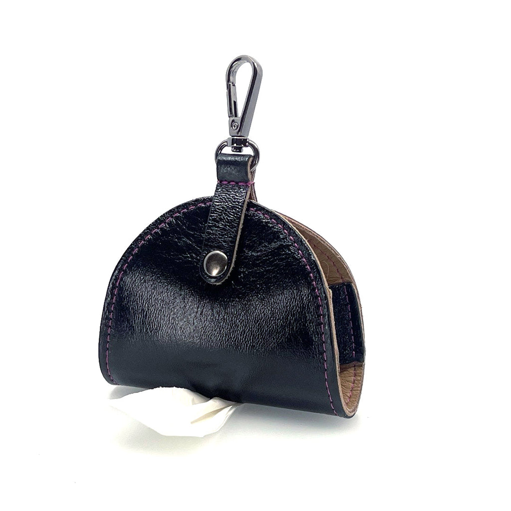 Metallic Black Poo Taco Leather Waste Bag Holder by Lisa Rose by Design
