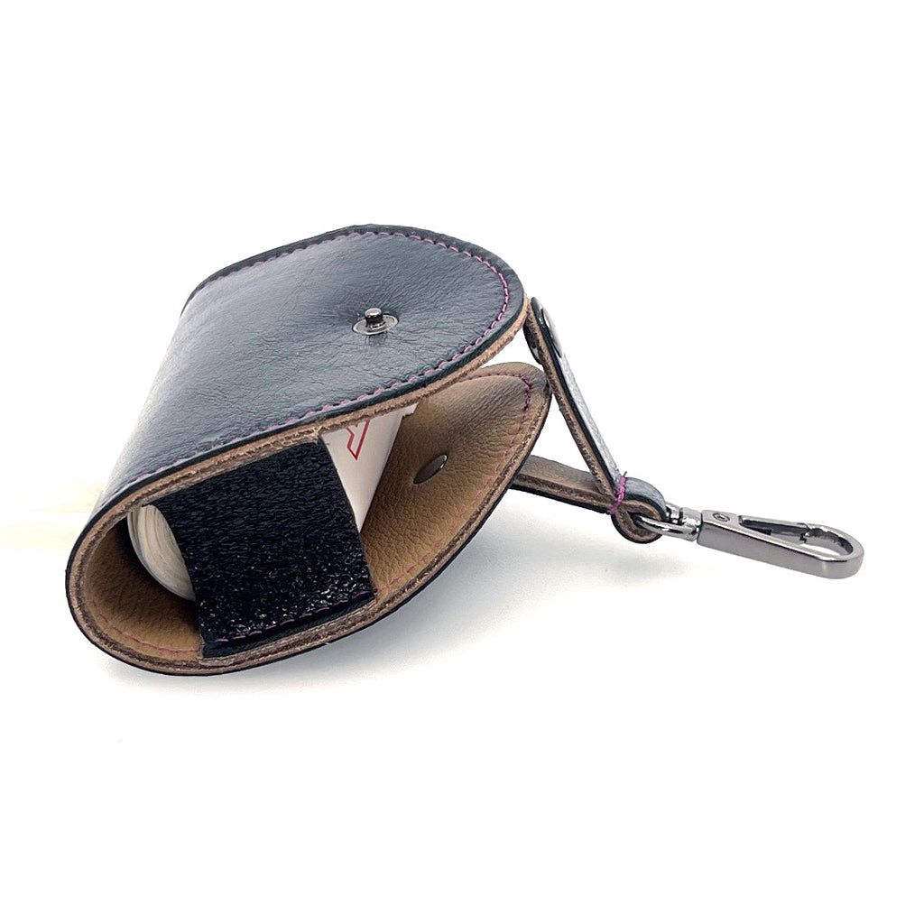 Metallic Black Poo Taco Leather Waste Bag Holder by Lisa Rose by Design