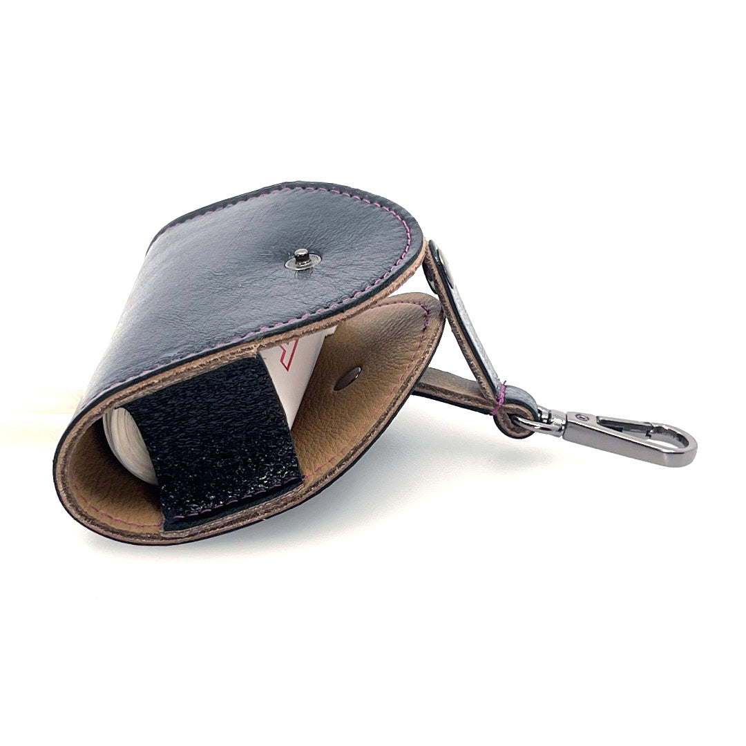 Metallic Black Poo Taco Leather Waste Bag Holder by Lisa Rose by Design