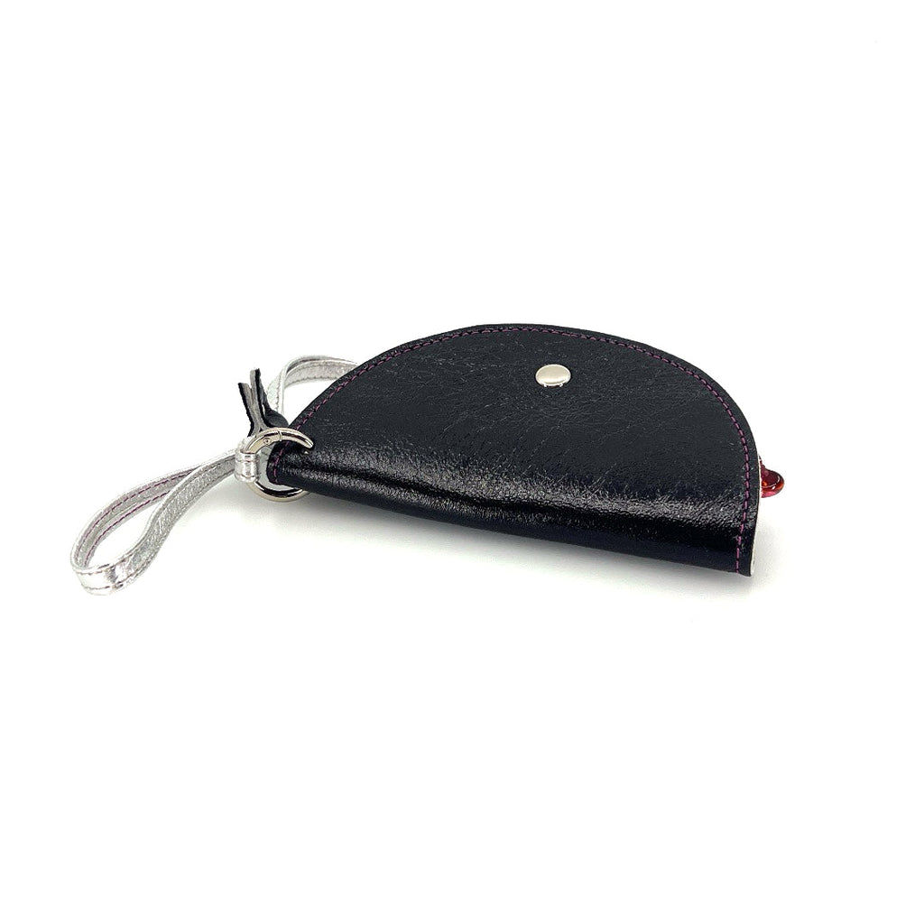 Half-moon leather eyeglass case in Metallic Black & Tan by Lisa Rose by Design