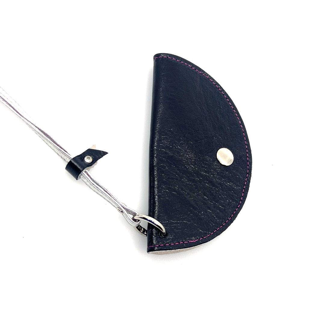 Half-Moon Eyeglass Case - Metallic Black, Tan