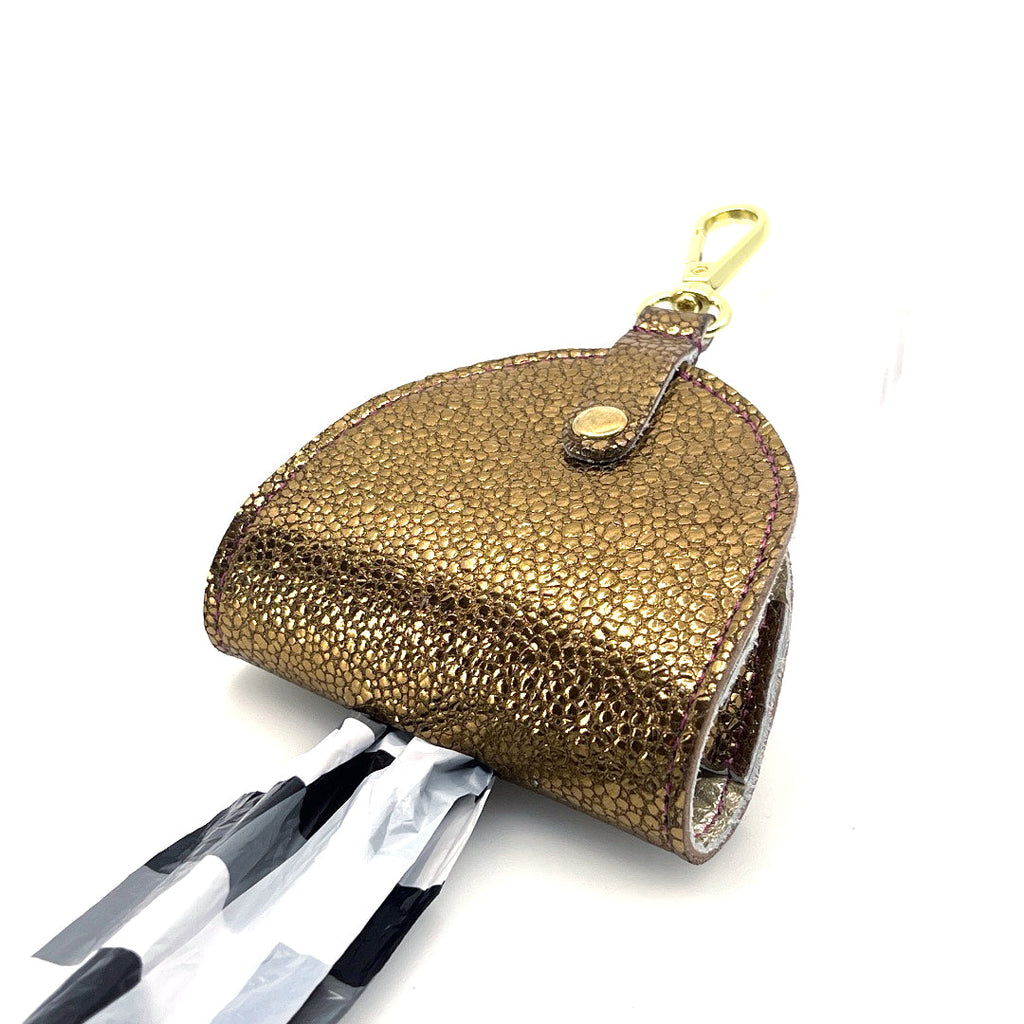 Bronze Pebbles Poo Taco Leather Waste Bag Holder by Lisa Rose by Design