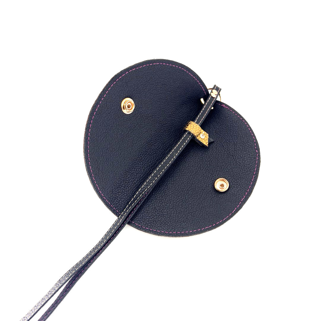 Half-moon leather eyeglass case in Bronze Pebbles & Black by Lisa Rose by Design