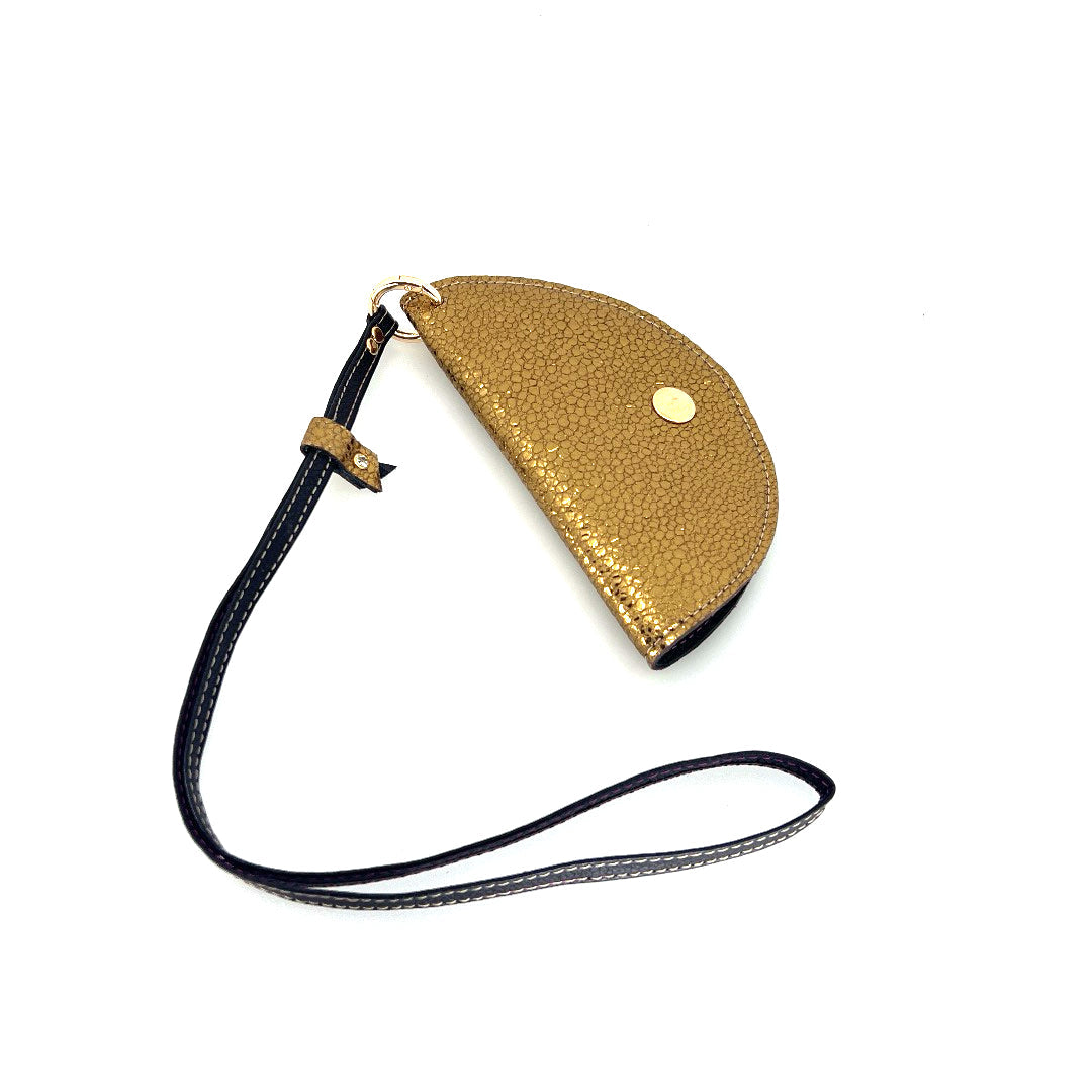 Half-moon leather eyeglass case in Bronze Pebbles & Black by Lisa Rose by Design