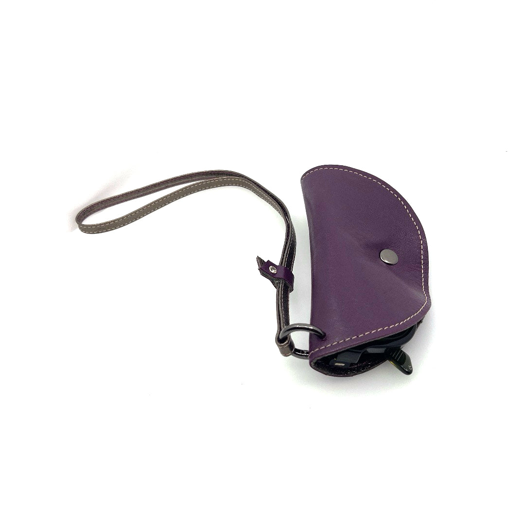 Half-moon leather eyeglass case in Eggplant & Pewter by Lisa Rose by Design