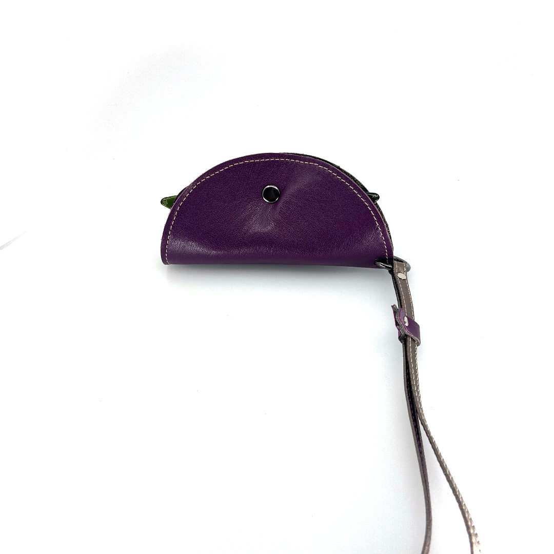 Half-moon leather eyeglass case in Eggplant & Pewter by Lisa Rose by Design