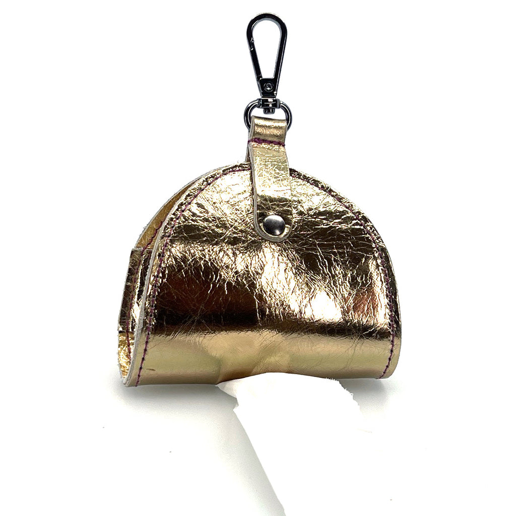 Gold Mirror Poo Taco Leather Waste Bag Holder by Lisa Rose by Design