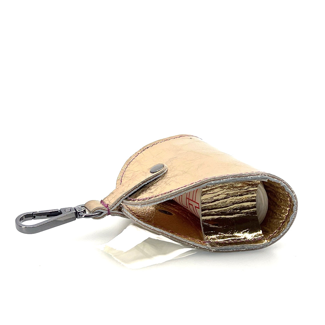 Gold Mirror Poo Taco Leather Waste Bag Holder by Lisa Rose by Design