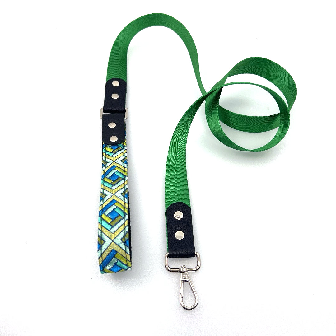 Cubic Leather & Nylon Leash - Emerald