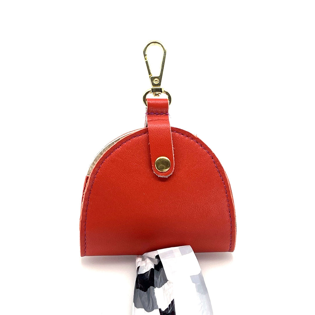 Tangerine Poo Taco Leather Waste Bag Holder by Lisa Rose by Design