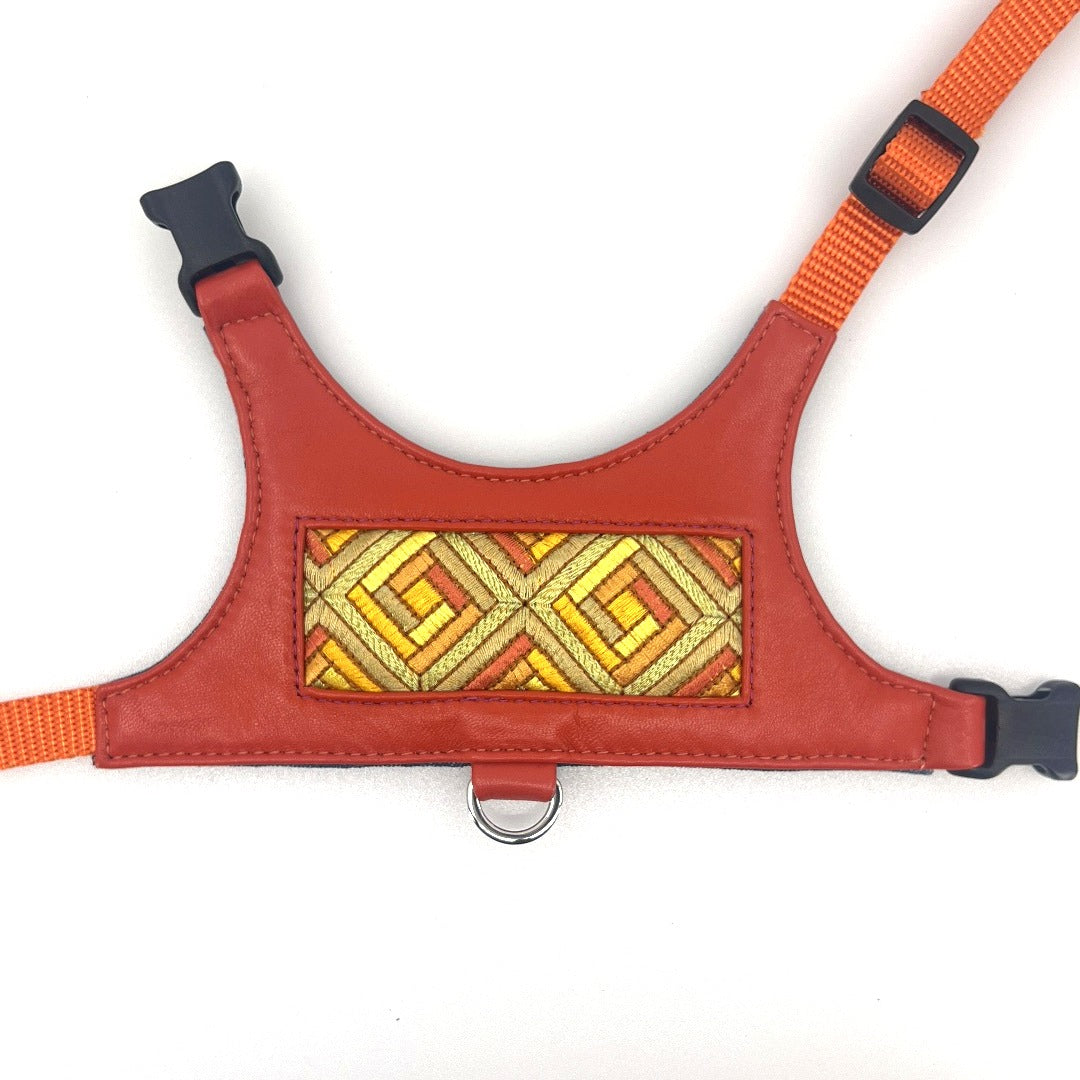 Cubic Leather Vest Harness - Tangerine