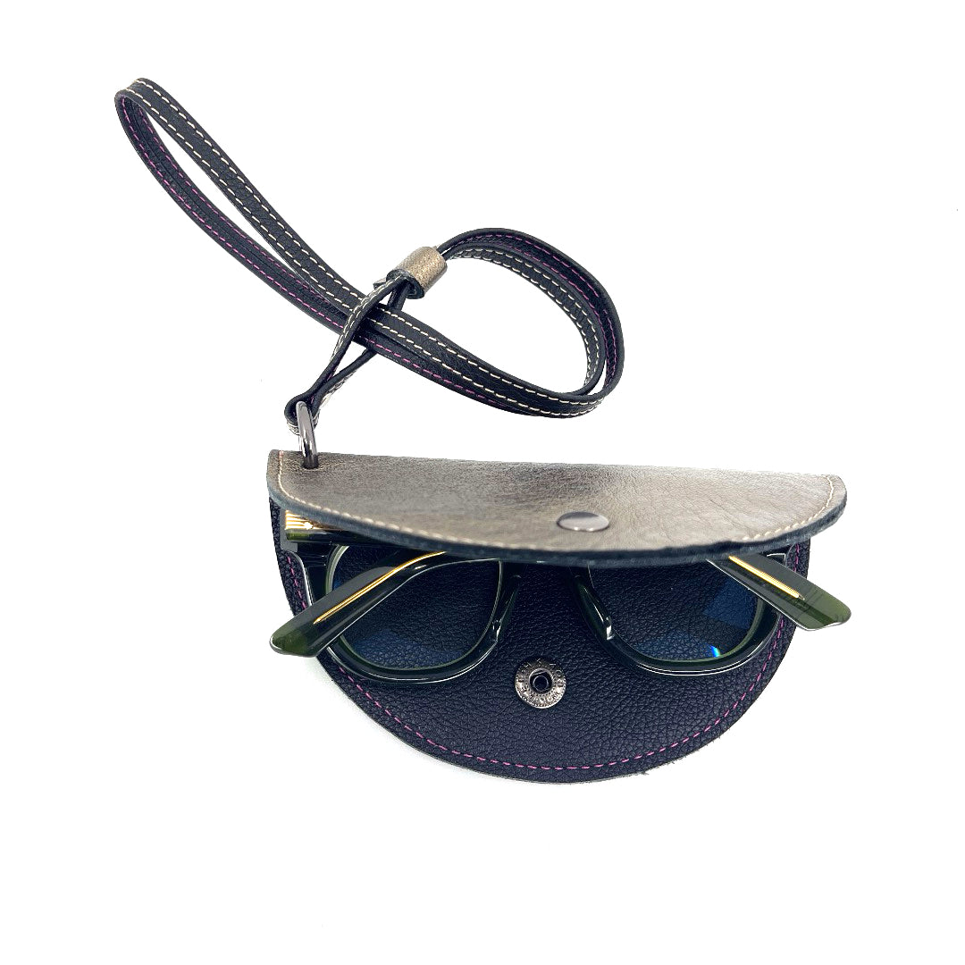 Half-moon leather eyeglass case in Pewter & Black by Lisa Rose by Design