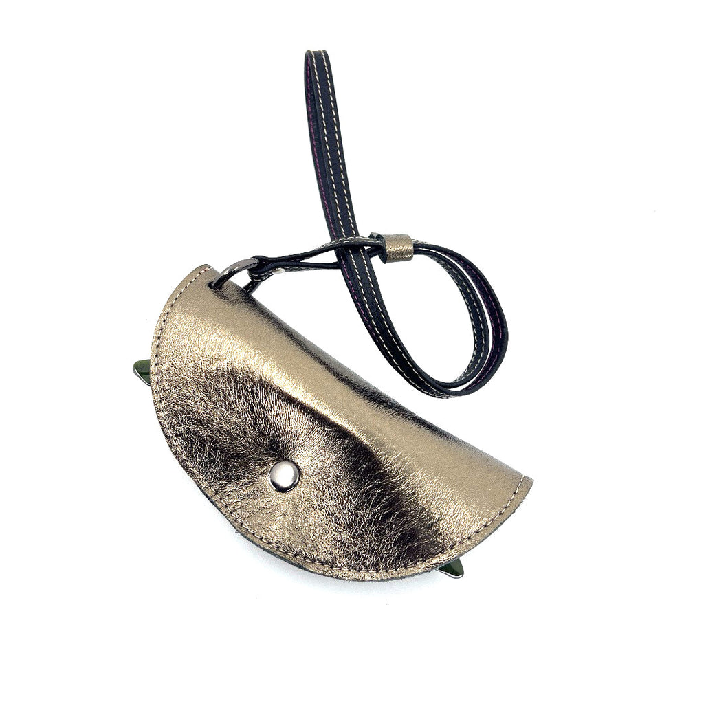 Half-moon leather eyeglass case in Pewter & Black by Lisa Rose by Design