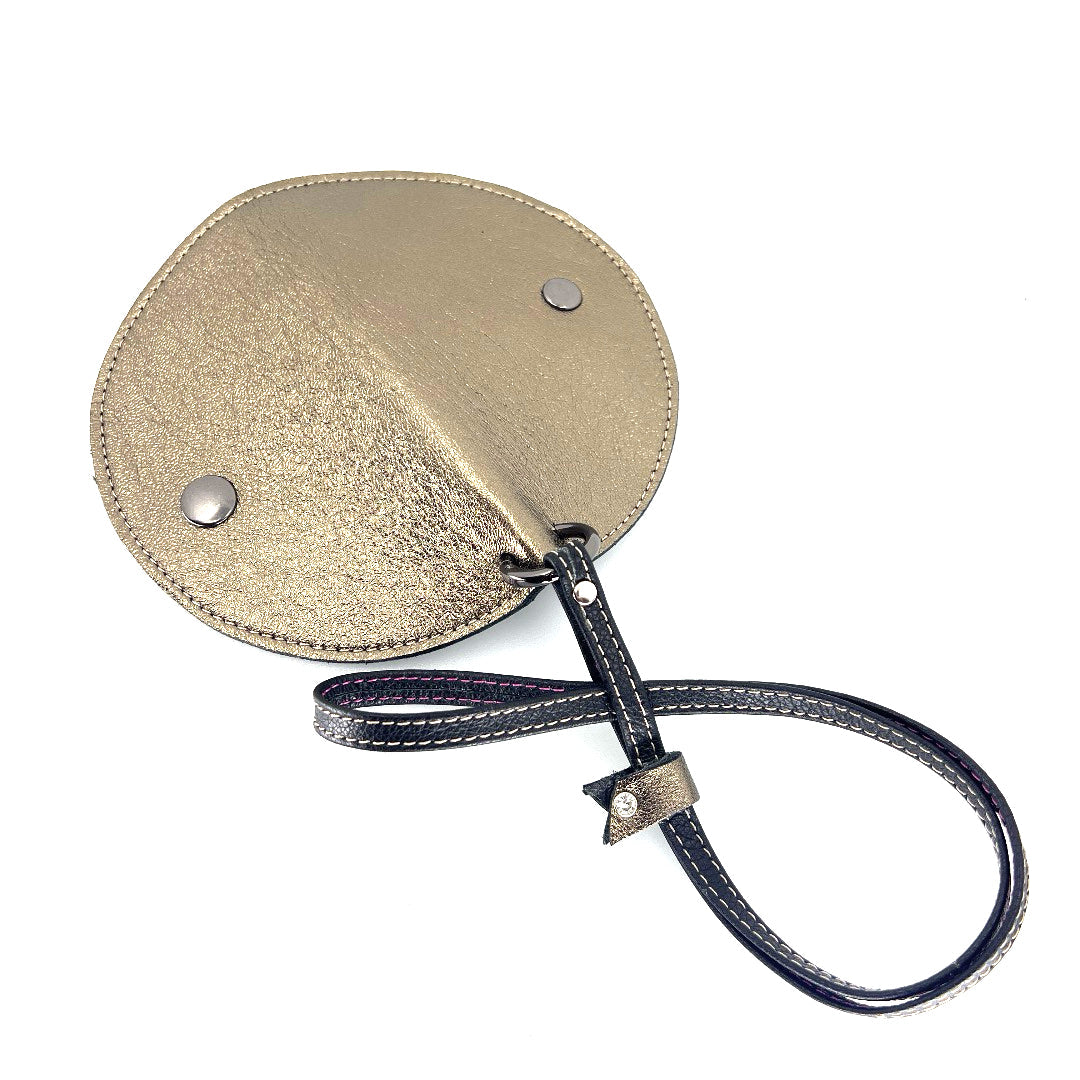 Half-moon leather eyeglass case in Pewter & Black by Lisa Rose by Design