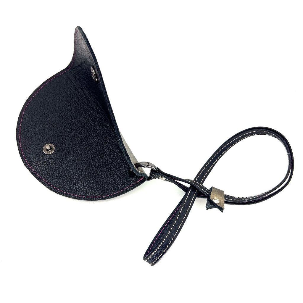 Half-moon leather eyeglass case in Pewter & Black by Lisa Rose by Design