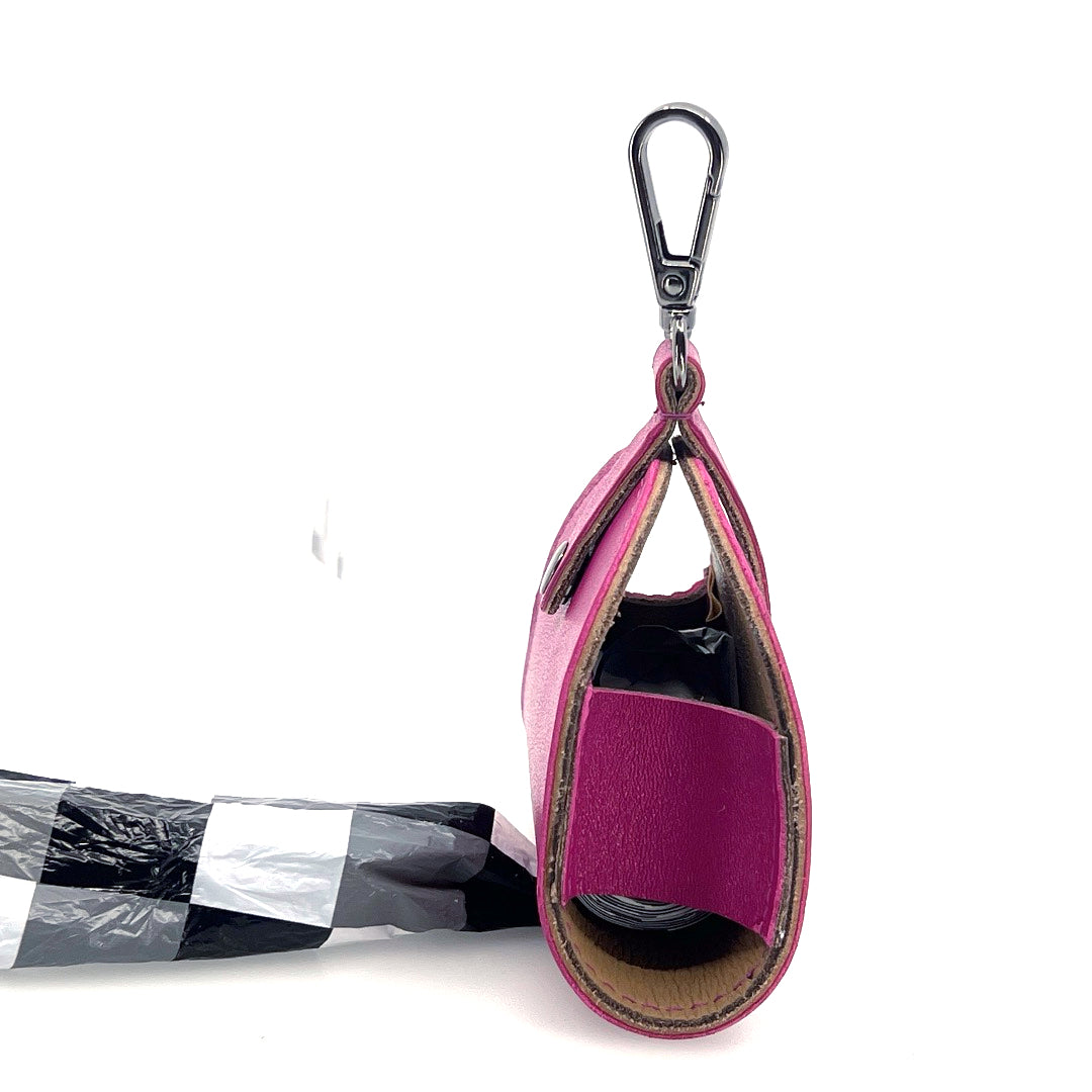 Fushia Poo Taco leather waste bag holder by Lisa Rose by Design