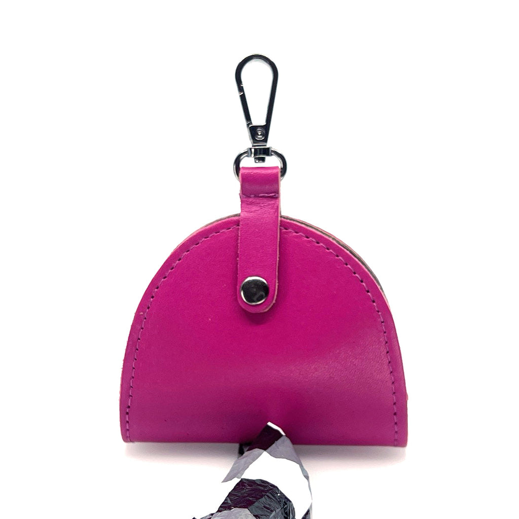 Fushia Poo Taco leather waste bag holder by Lisa Rose by Design