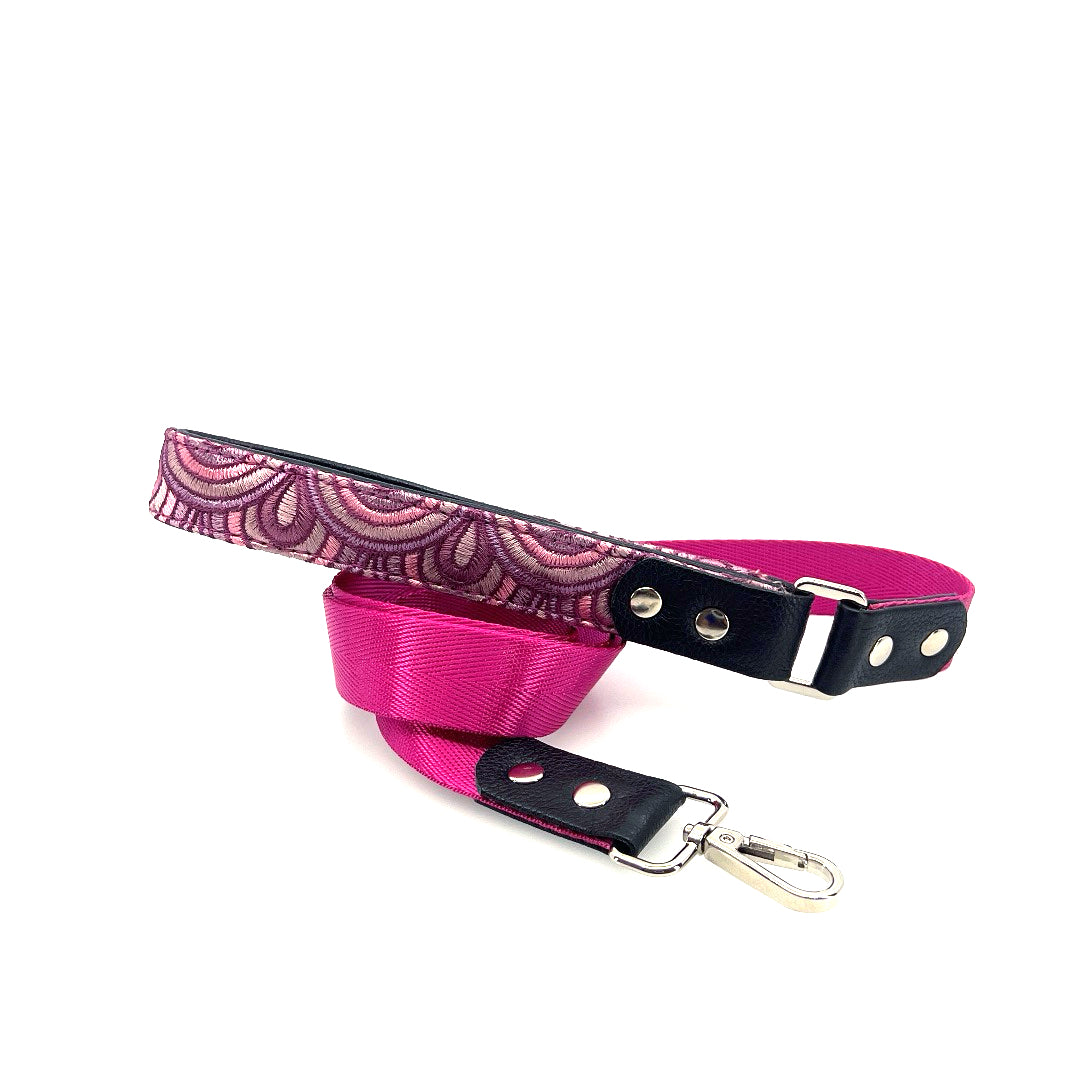 Fushia Arches Leather & Nylon Leash by Lisa Rose by Design