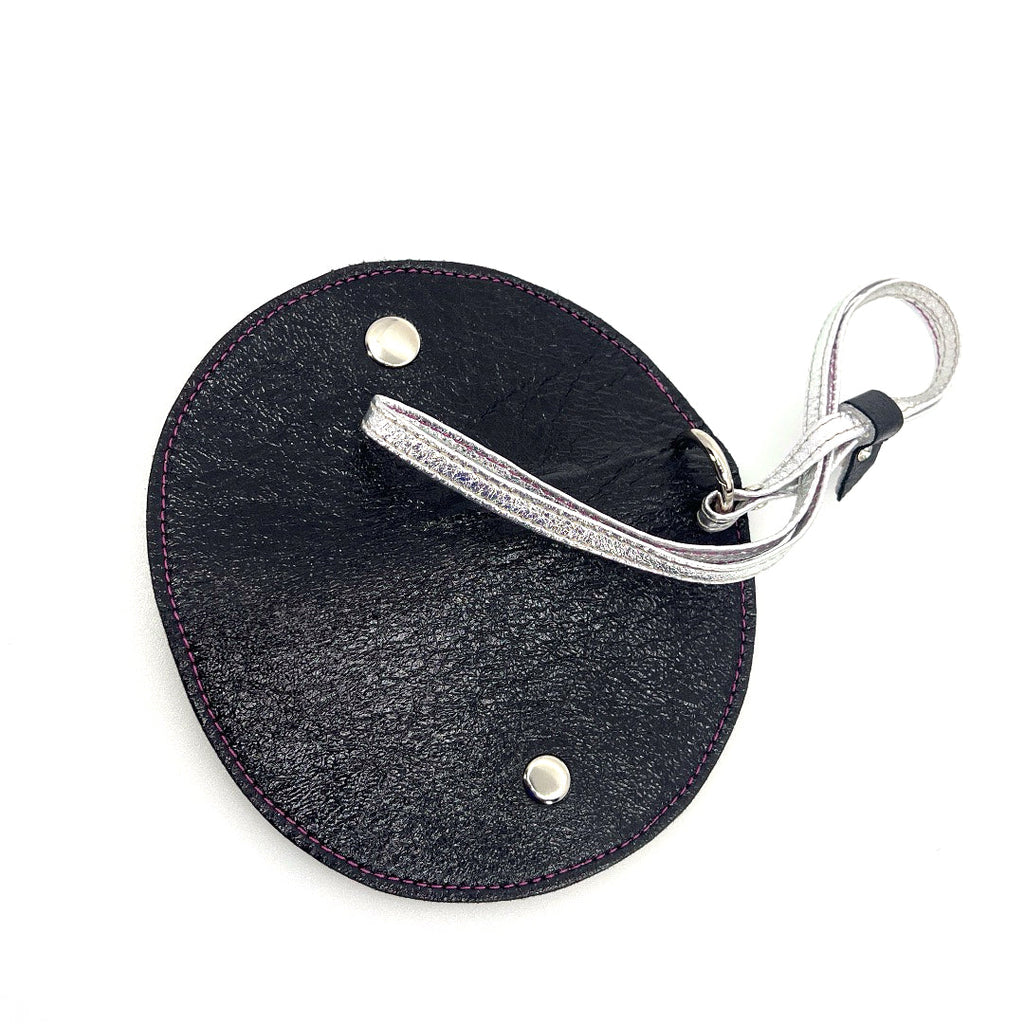 Half-moon leather eyeglass case in Metallic Black & Tan by Lisa Rose by Design