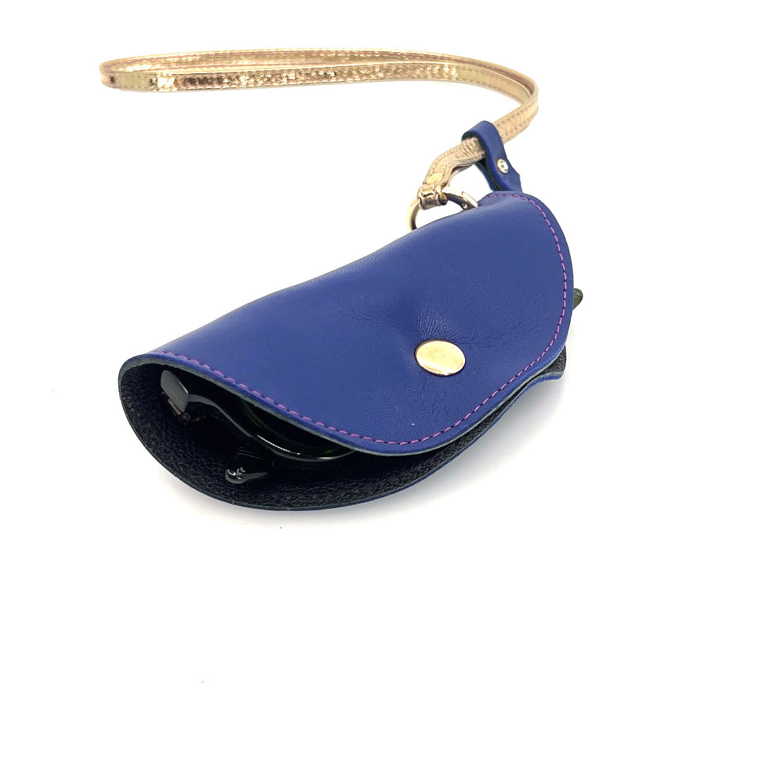 Half-moon leather eyeglass case in Sapphire & Black by Lisa Rose by Design