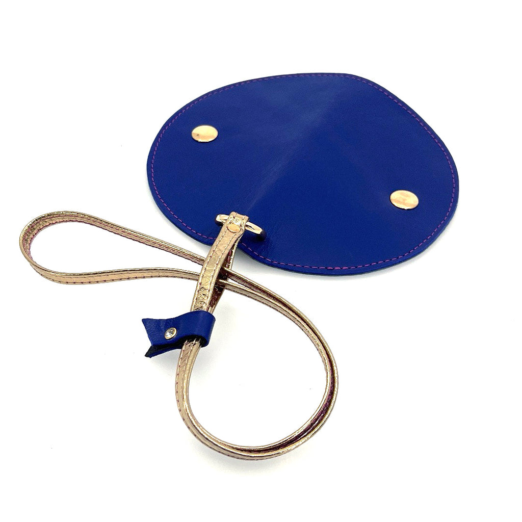 Half-moon leather eyeglass case in Sapphire & Black by Lisa Rose by Design