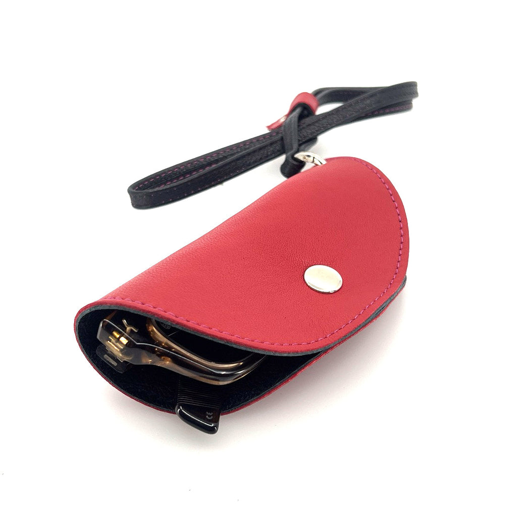 Half-moon leather eyeglass case in Ruby & Black by Lisa Rose by Design