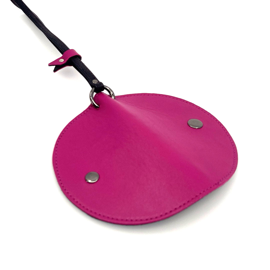 Half-moon leather eyeglass case in Fushia & Black by Lisa Rose by Design