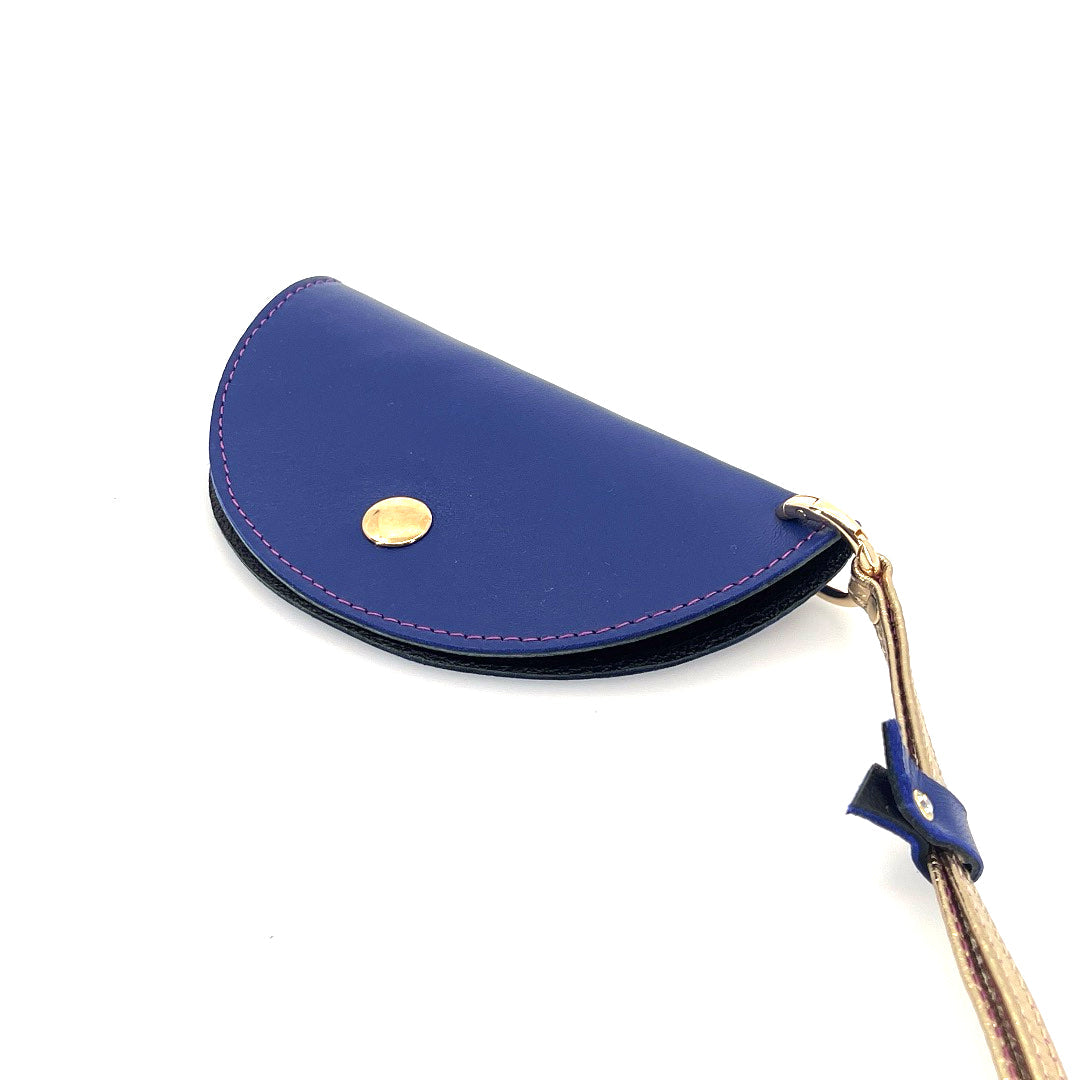 Half-moon leather eyeglass case in Sapphire & Black by Lisa Rose by Design